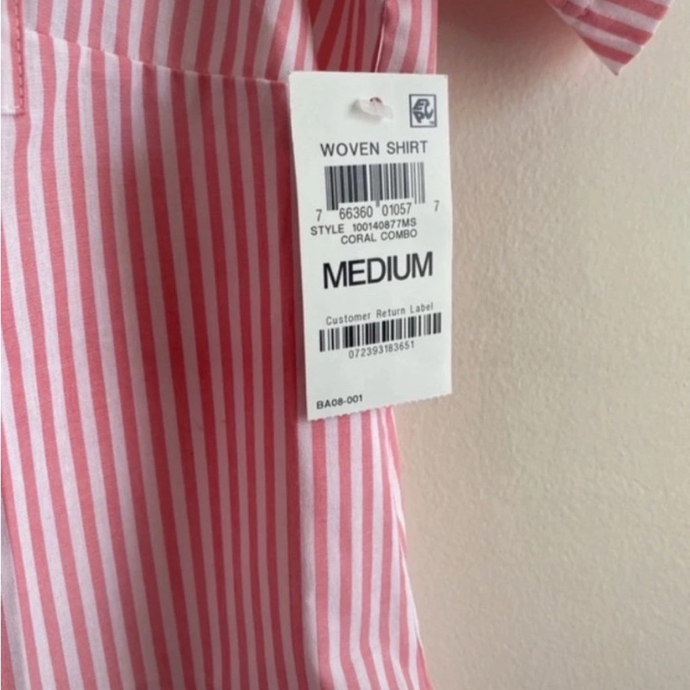 Karen Scott Pink and White Striped Button Down Shirt - Picture 3 of 5